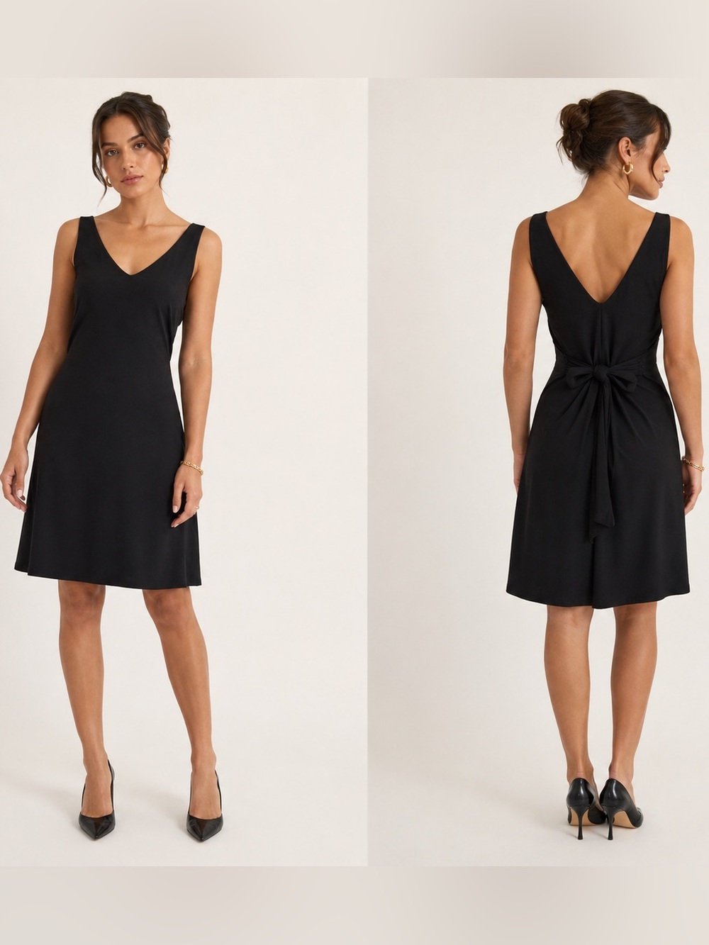 PJLS Classic Minimalist 90’s Corporate Black Sleeveless Mini Dress V-Neck Medium